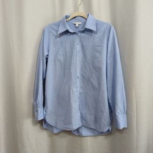 CAbi Top Womens Medium Tuxedo Pleated Blue Button Down Cotton